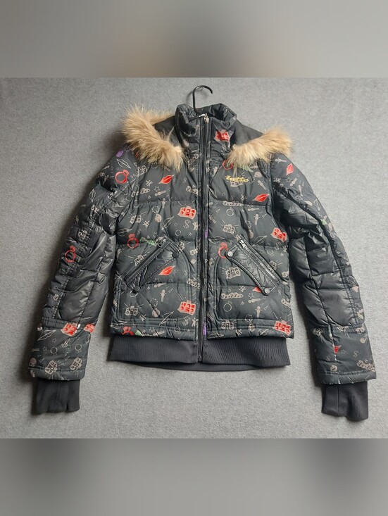 lotto Other - Lotto Leggenda Black Graphic Puffer Jacket Faux Fur Hood Size L